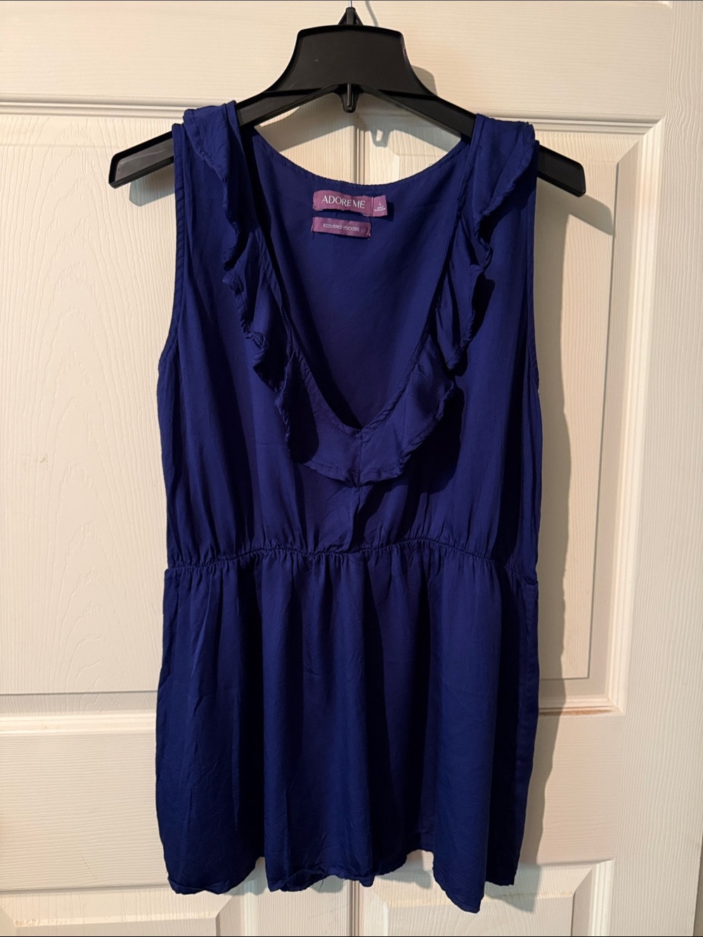 ADORE ME Romantic Ruffle V-Neck Sleeveless Top - Deep Blue